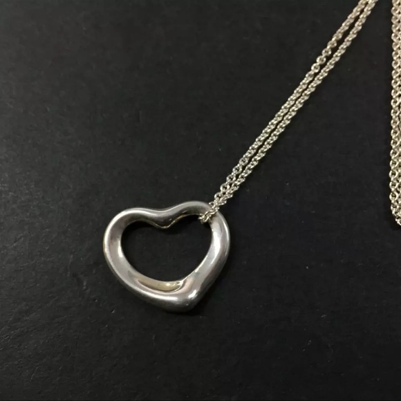 AUTH TIFFANY&CO. Silver 925 Elsa Peretti Open Heart Pendant Necklace - Picture 2 of 6